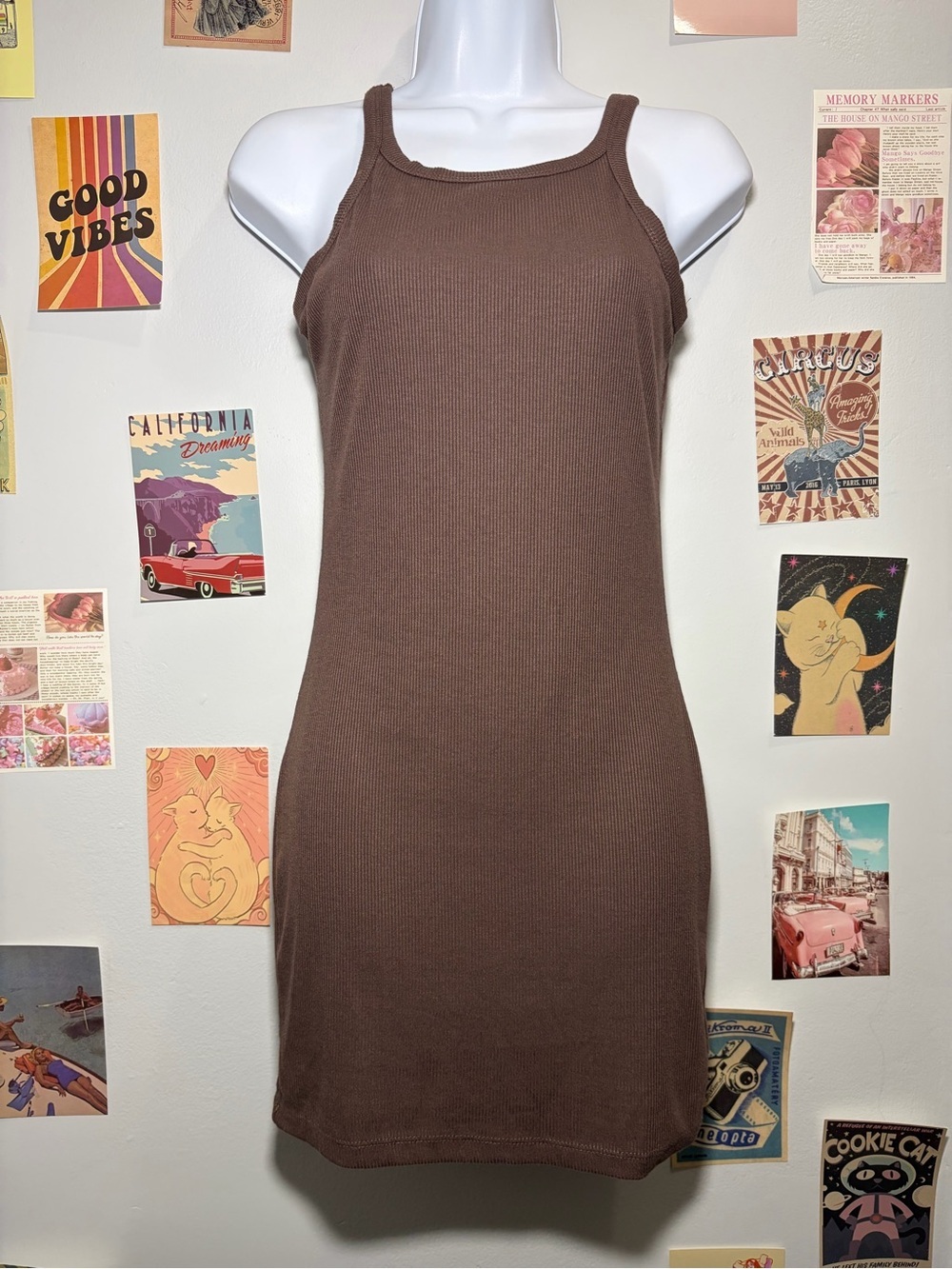 Princess Polly Brown Ribbed Tank Mini Dress